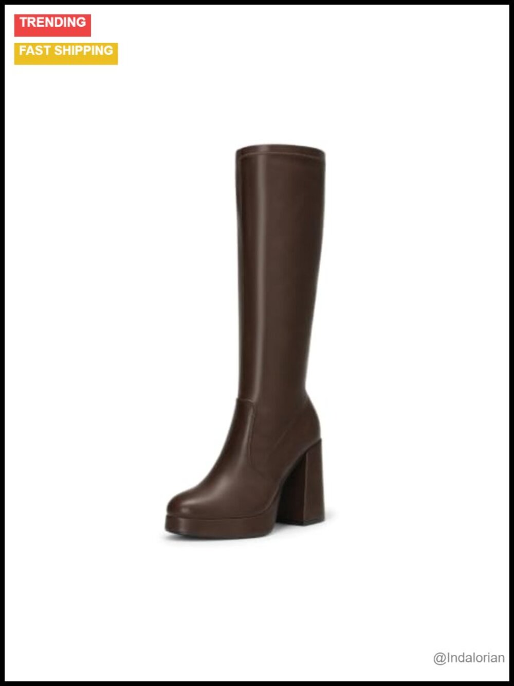 Faux Leather Chunky Platform Knee High Boots Zip Up Block Heel